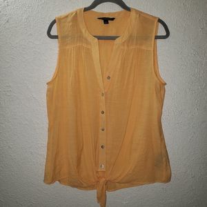 Zac & Rachel Sz L Women's Light Orange Sleeveless Top Button Up Blouse Front Tie